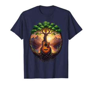 Acoustic Guitar Tree by The Lake Nature Sunset Guitarist T-Shirt