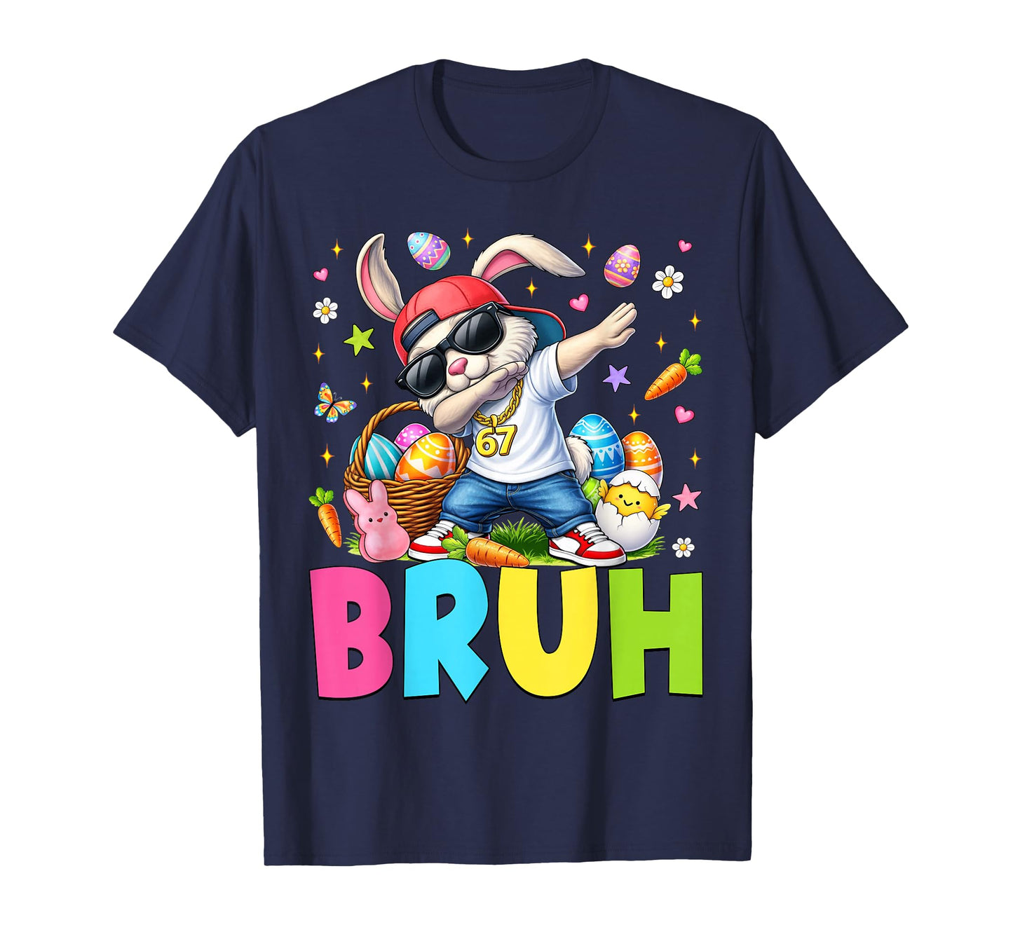 Six Seven 6 7 Bruh Dabbing Bunny Rabbit Easter Day Boys Kids T-Shirt