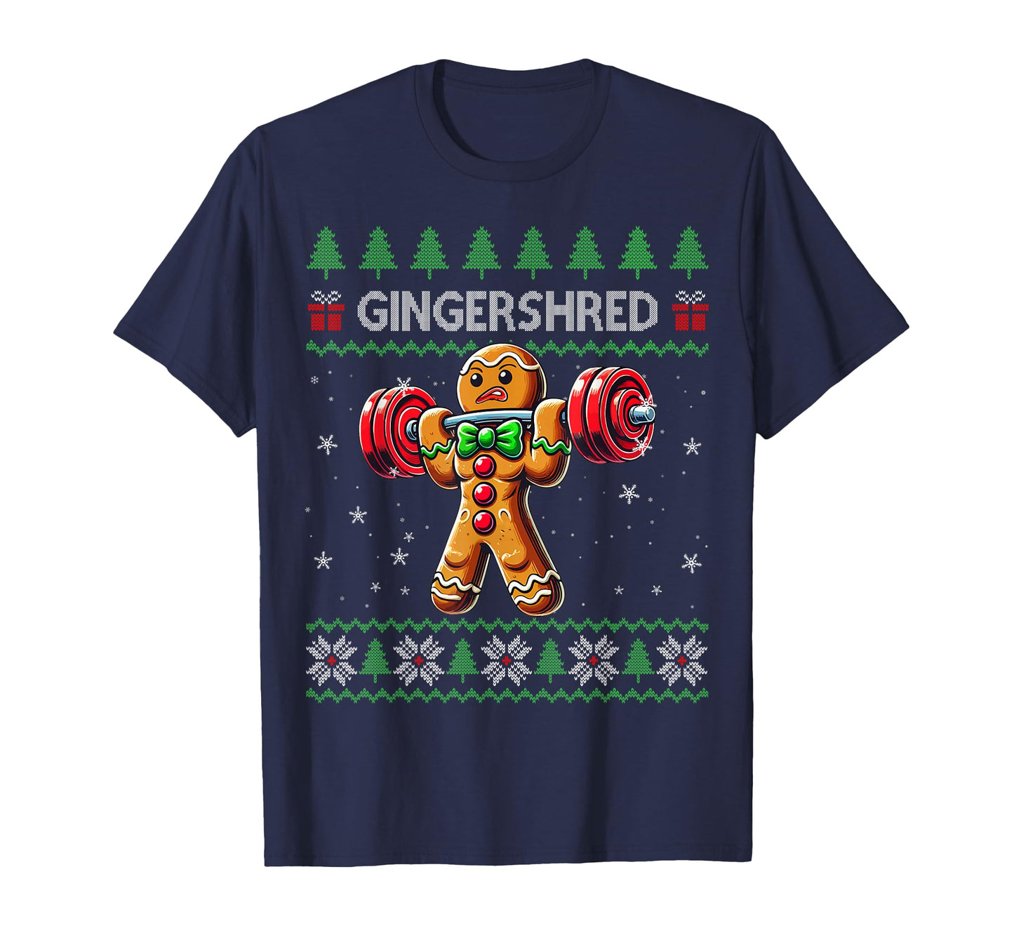 Gingershred Gym Christmas Ugly Sweater Gingerbread Workout T-Shirt