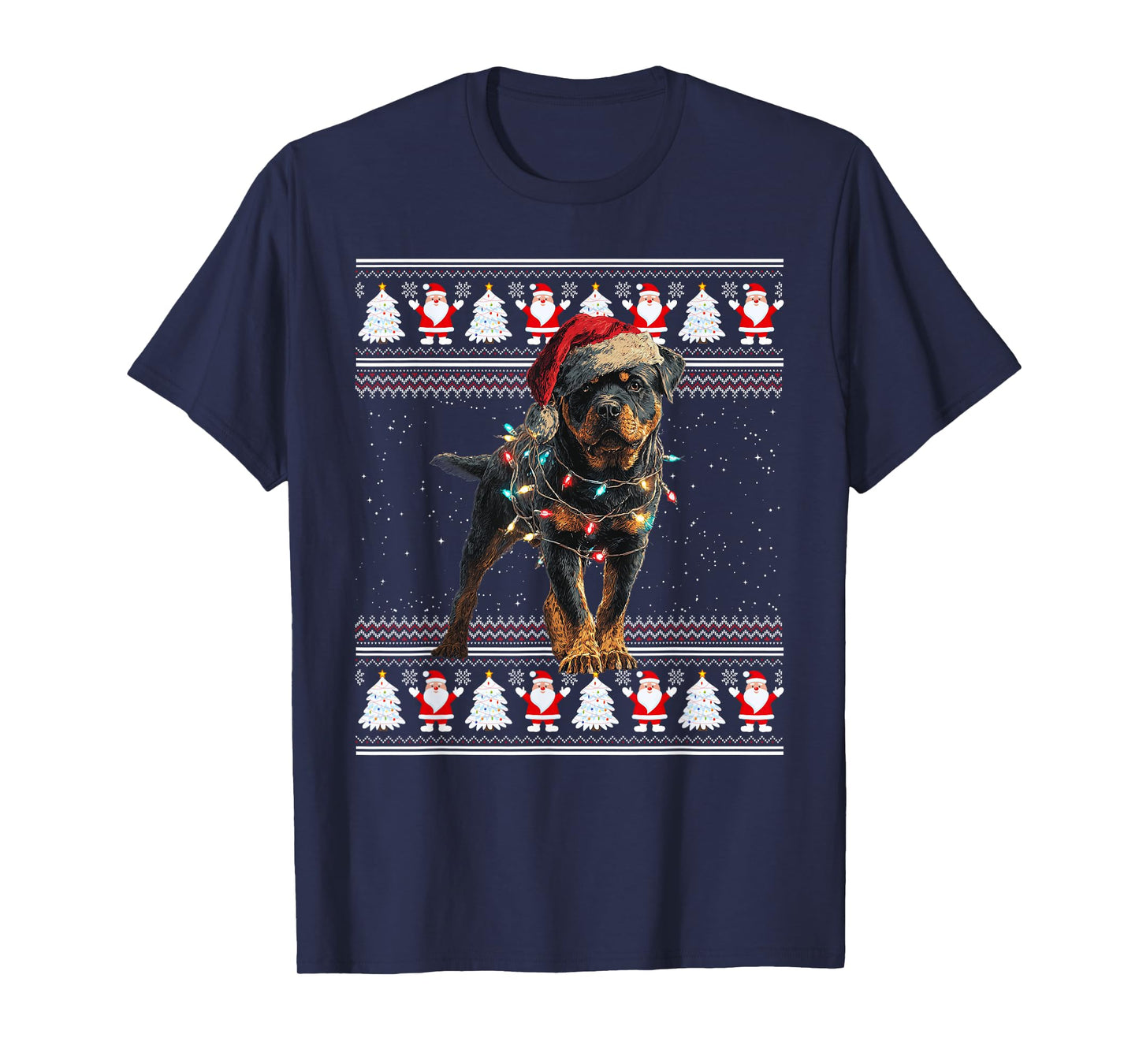 Rottweiler Ugly Christmas Sweaters Funny Dog Lights Xmas T-Shirt