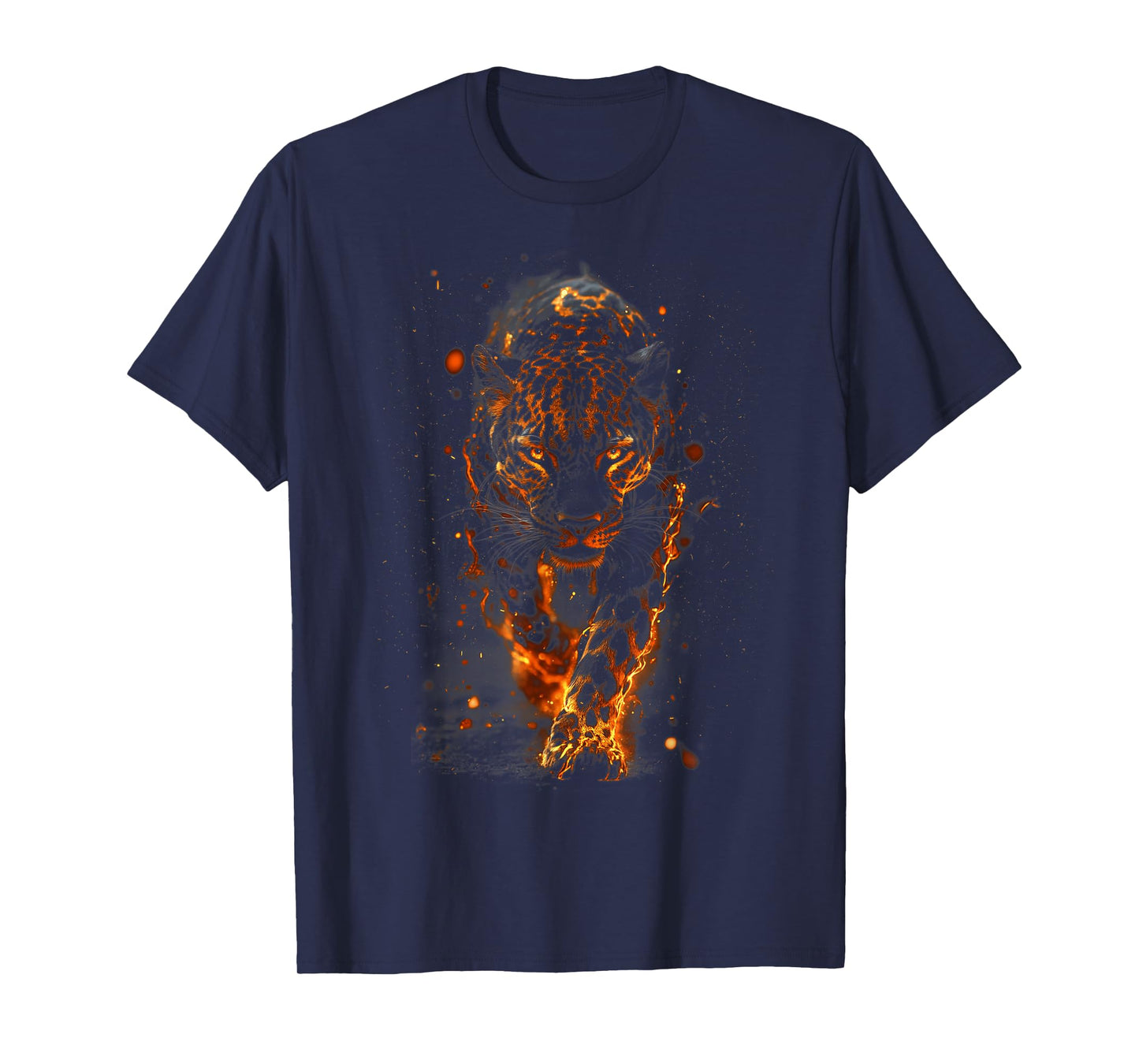 Flaming Jaguar Fierce Leopard Wild Fire Animal Spirit Art T-Shirt