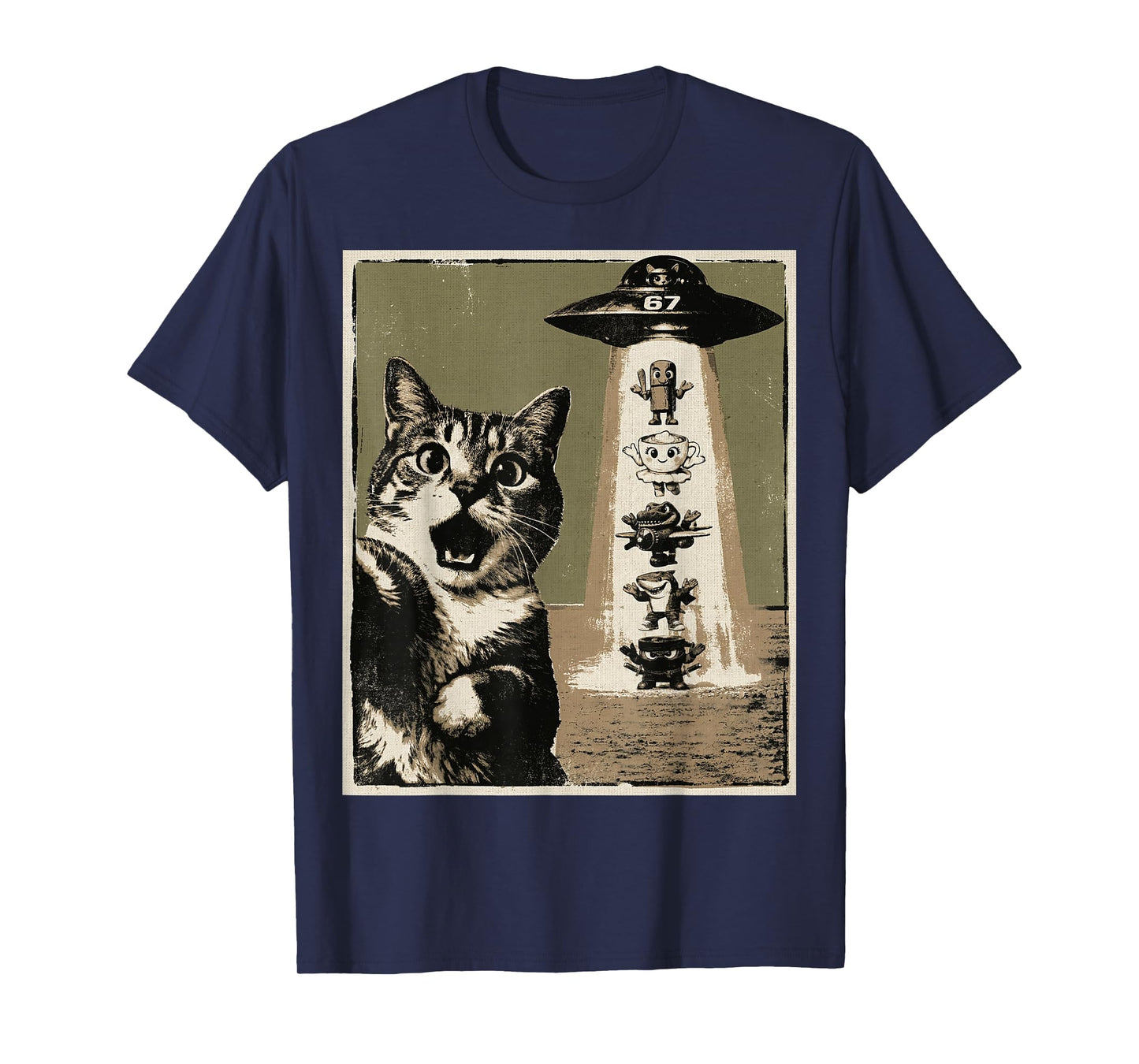 67 Six Seven 6 7 Italian Brainrot Cat Meme Selfie Alien UFO T-Shirt