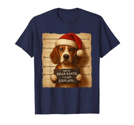 Funny Christmas Dog - Cute Beagle Santa Hat Tee T-Shirt
