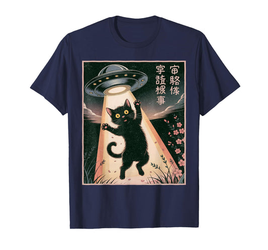 Anime Shirt Cat UFO Alien Funny Japanese Kawaii Graphic T-Shirt