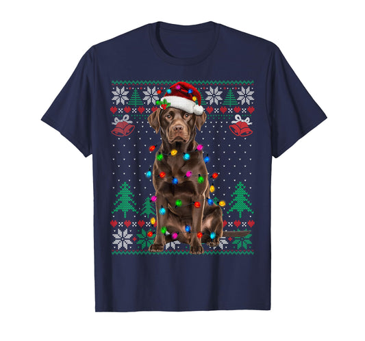 Chocolate Lab Labrador Christmas Santa Hat Dog Ugly Sweater T-Shirt