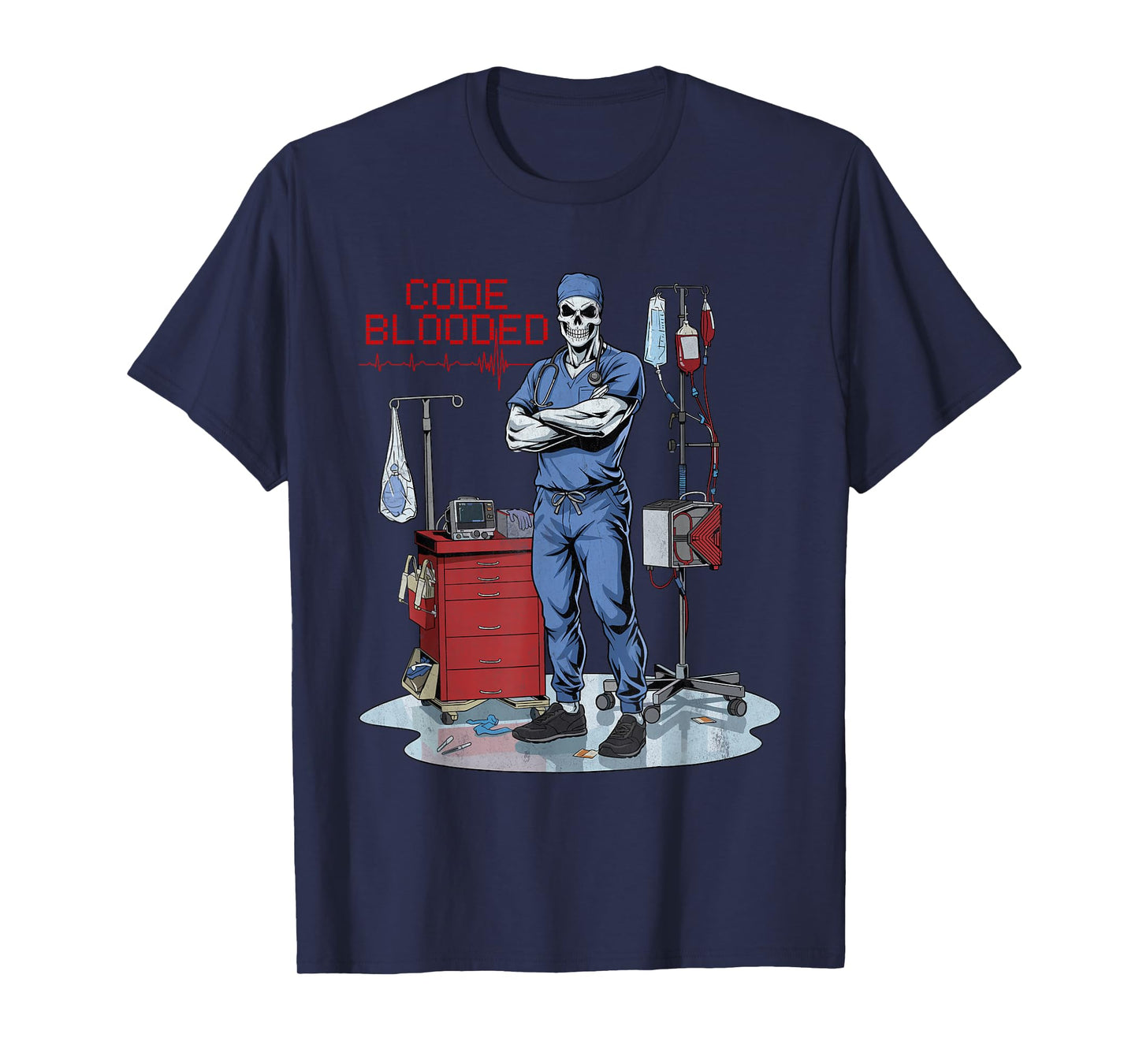 Code Blooded ER Nurse Emergency Room Department Skeleton Tee T-Shirt
