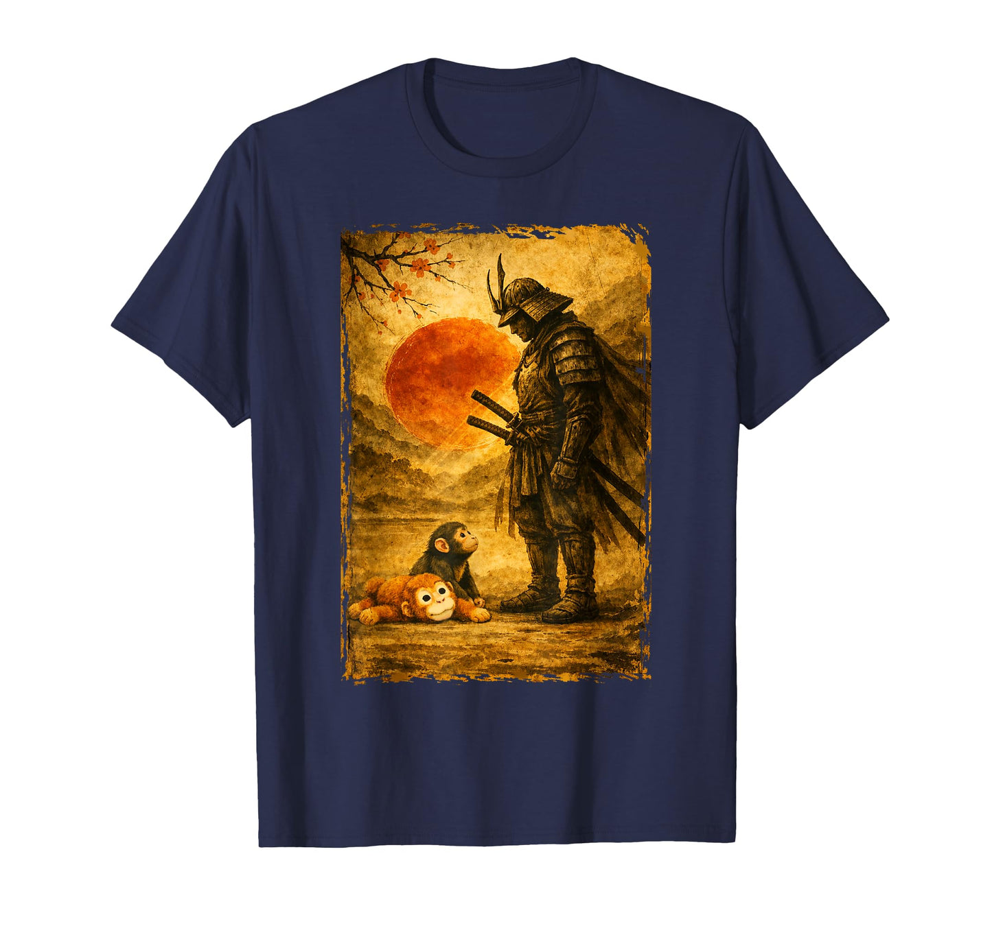 Samurai Warrior & Baby Monkey Punch Vintage Japanese Art T-Shirt