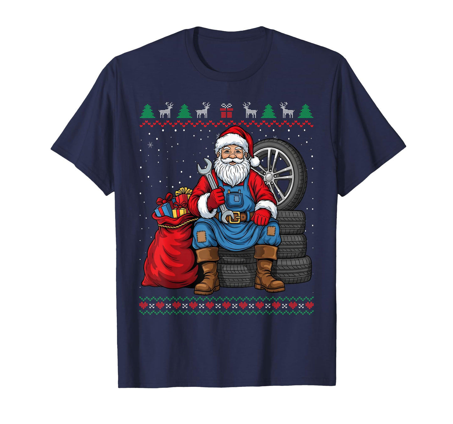 Mechanic Santa Claus Christmas Funny Ugly Sweater T-Shirt