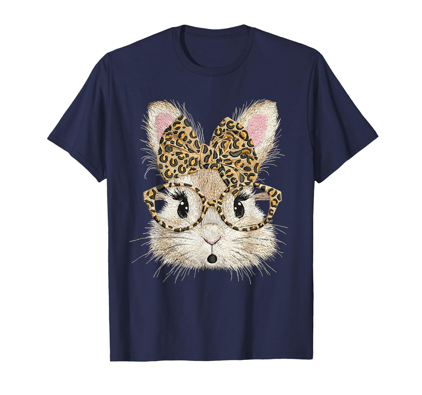 Funny Bunny Face Glasses Coquette Bow Leopard Rabbit Easter T-Shirt