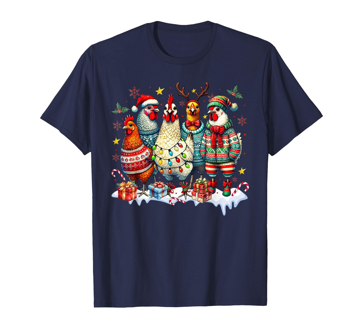 Funny Chicken Christmas Lights Farm Animal Cute Xmas Holiday T-Shirt