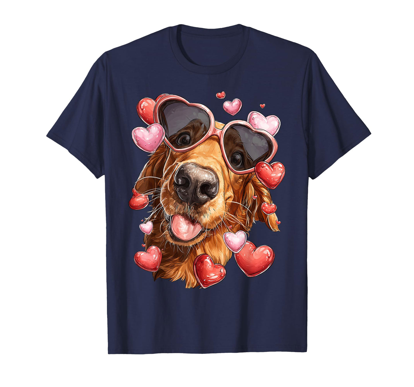 Golden Retriever Dog Valentine's Day Heart Sunglasses T-Shirt