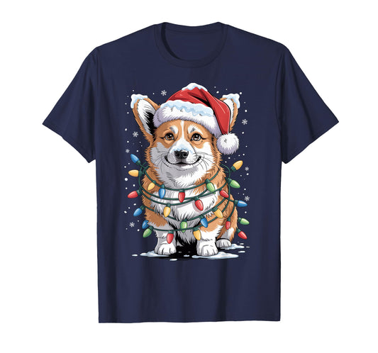 Cute Corgi Christmas Tree Santa Lights Dog Xmas Corgi T-Shirt