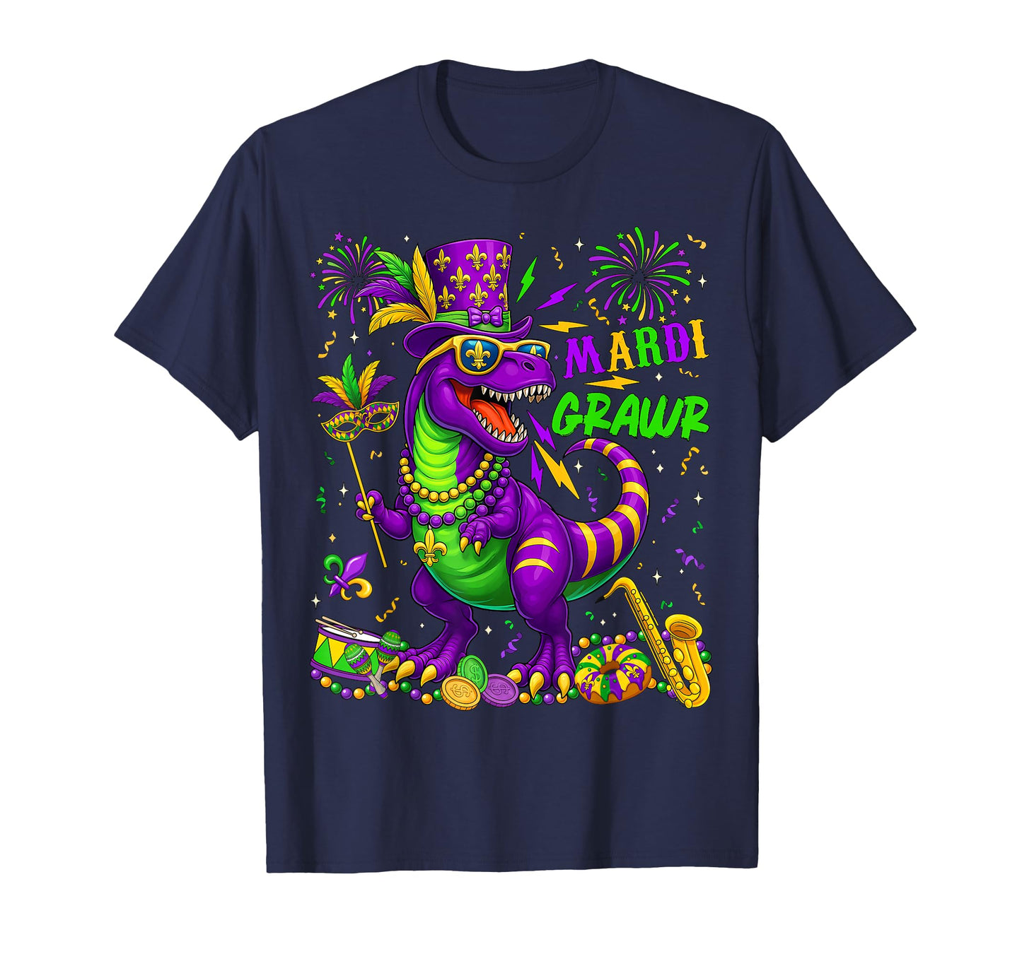 Mardi Grawr T-Rex Dino Mardi Gras Dinosaur Beads Men Boy Kid T-Shirt