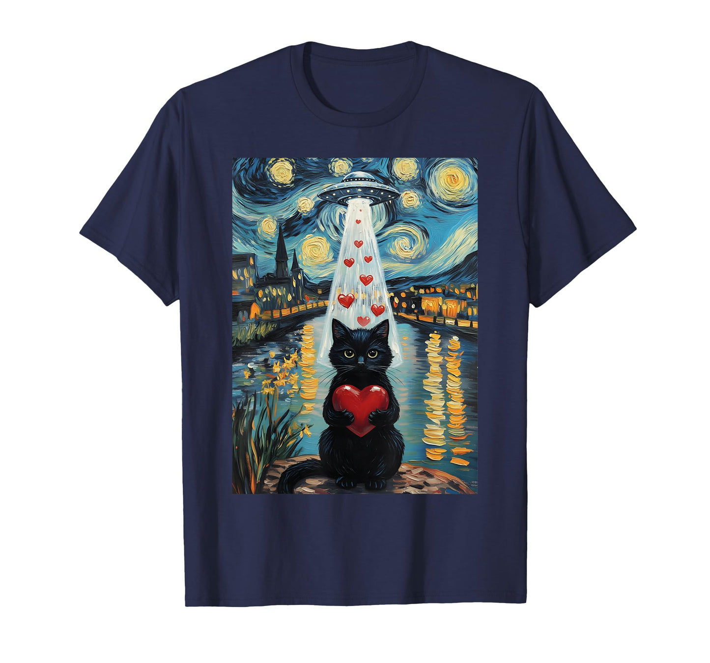 Black Cat Kawaii Anime Japanese UFO Cat Lover Valentines Day T-Shirt