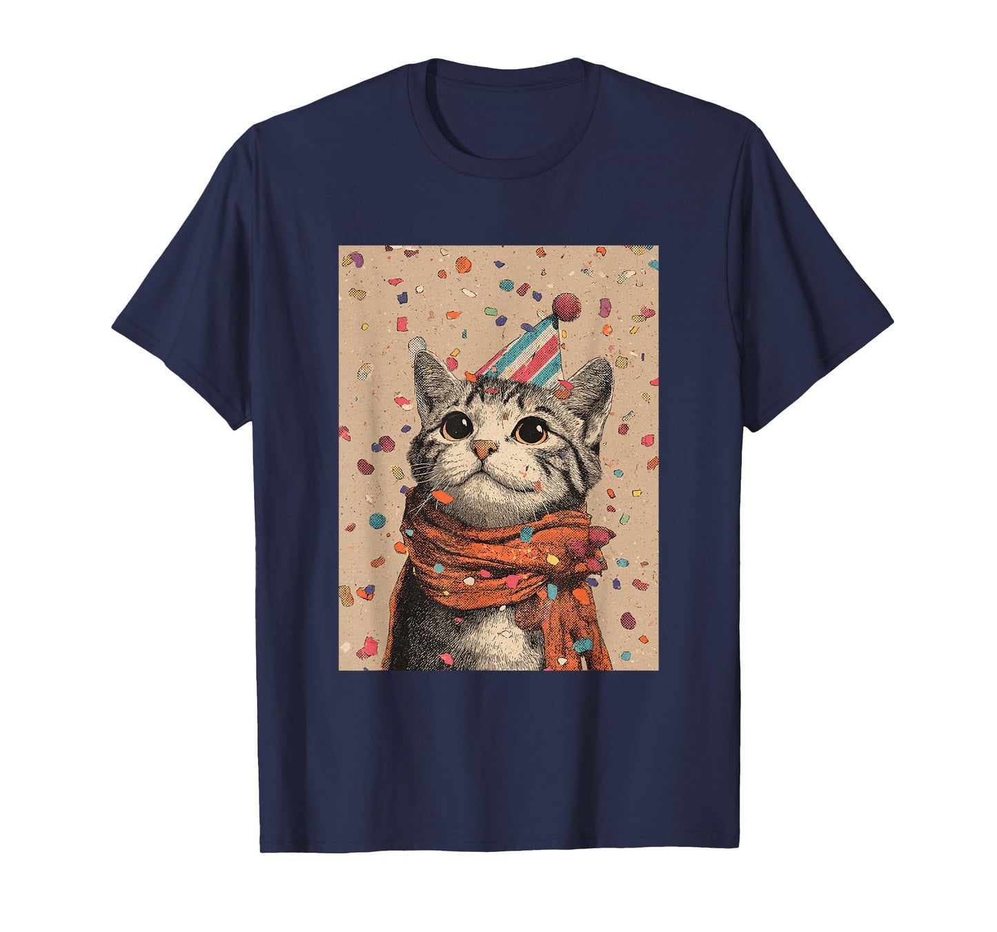 Cat Birthday Confetti Retro Pop Art T-Shirt