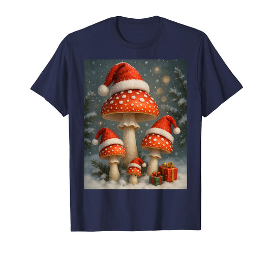 Cute Christmas Mushroom Scene Cottagecore Forest Vibe T-Shirt