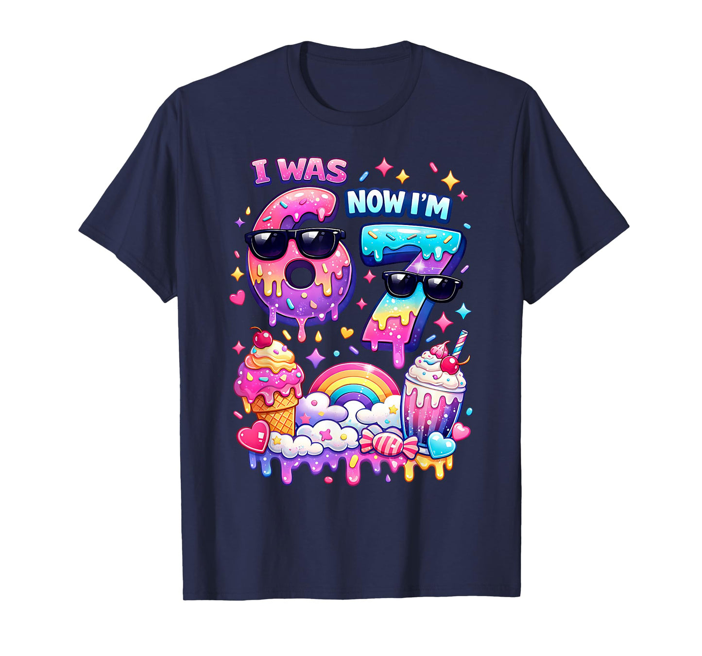 I was 6 Now I'm 7 Ice Cream Dripping 67 Meme Kids Birthday T-Shirt