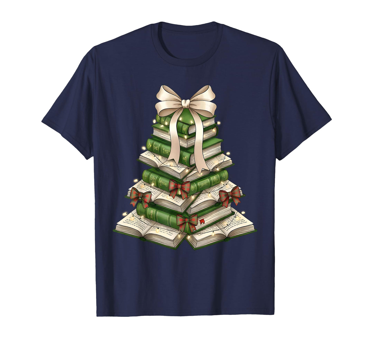 Xmas Tree Books Merry Christmas Coquette Bow Teacher Holiday T-Shirt