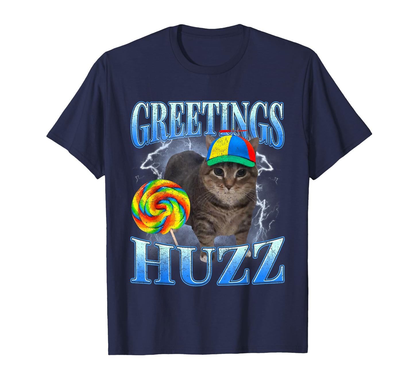 Y2K Lollipop Cat Meme Greetings Huzz Funny Gen Z Alpha Slang T-Shirt