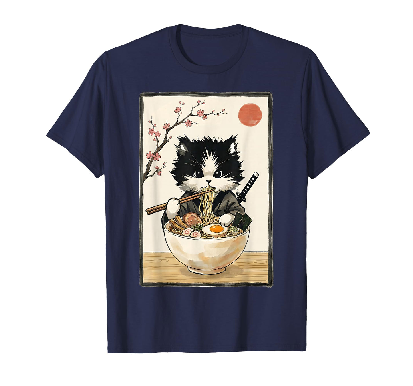 Samurai Cat Japanese Art Ramen Novelty Kawaii Funny Cat T-Shirt