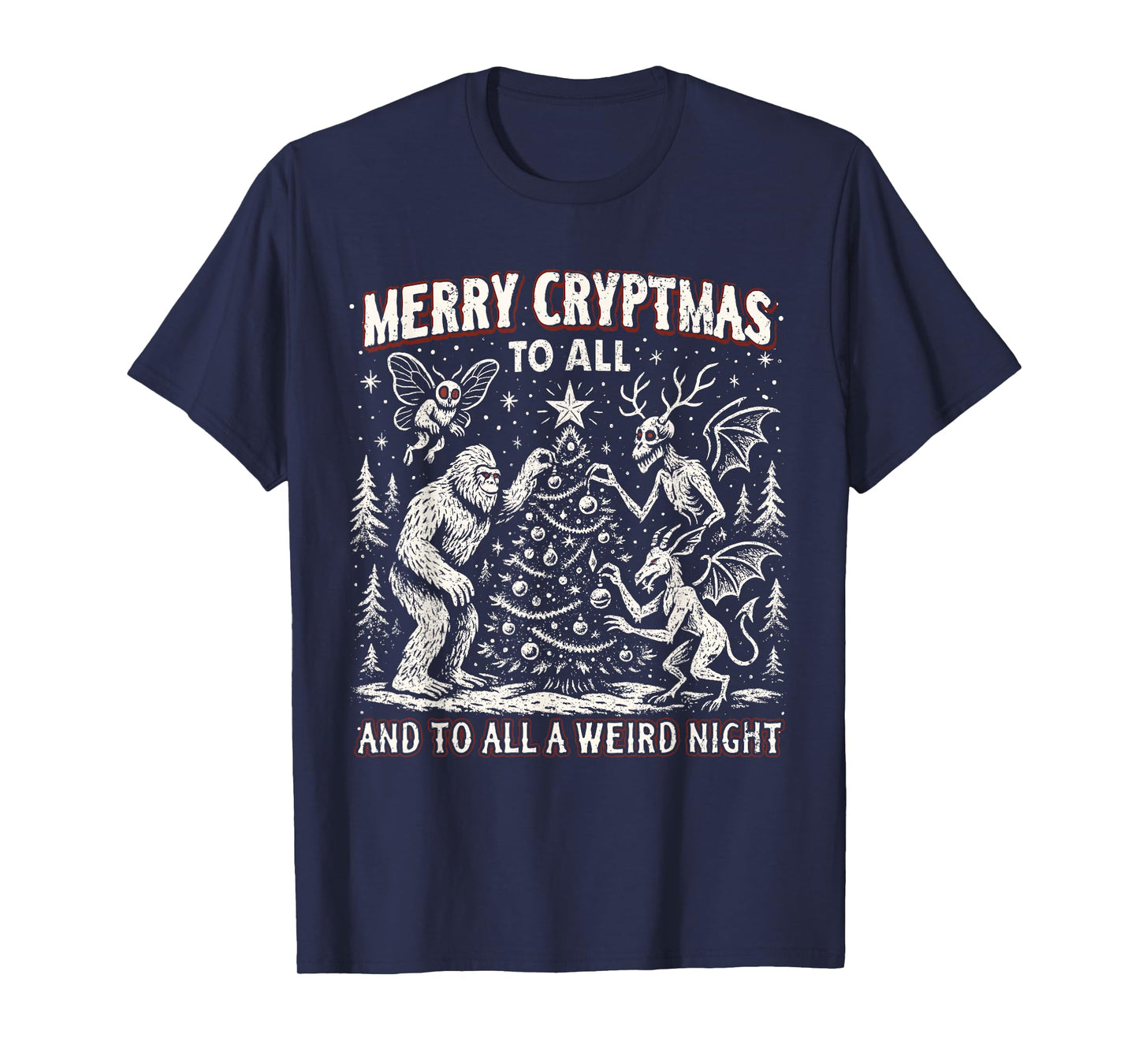 Merry Cryptmas Weird Night Cryptid Holiday Art T-Shirt