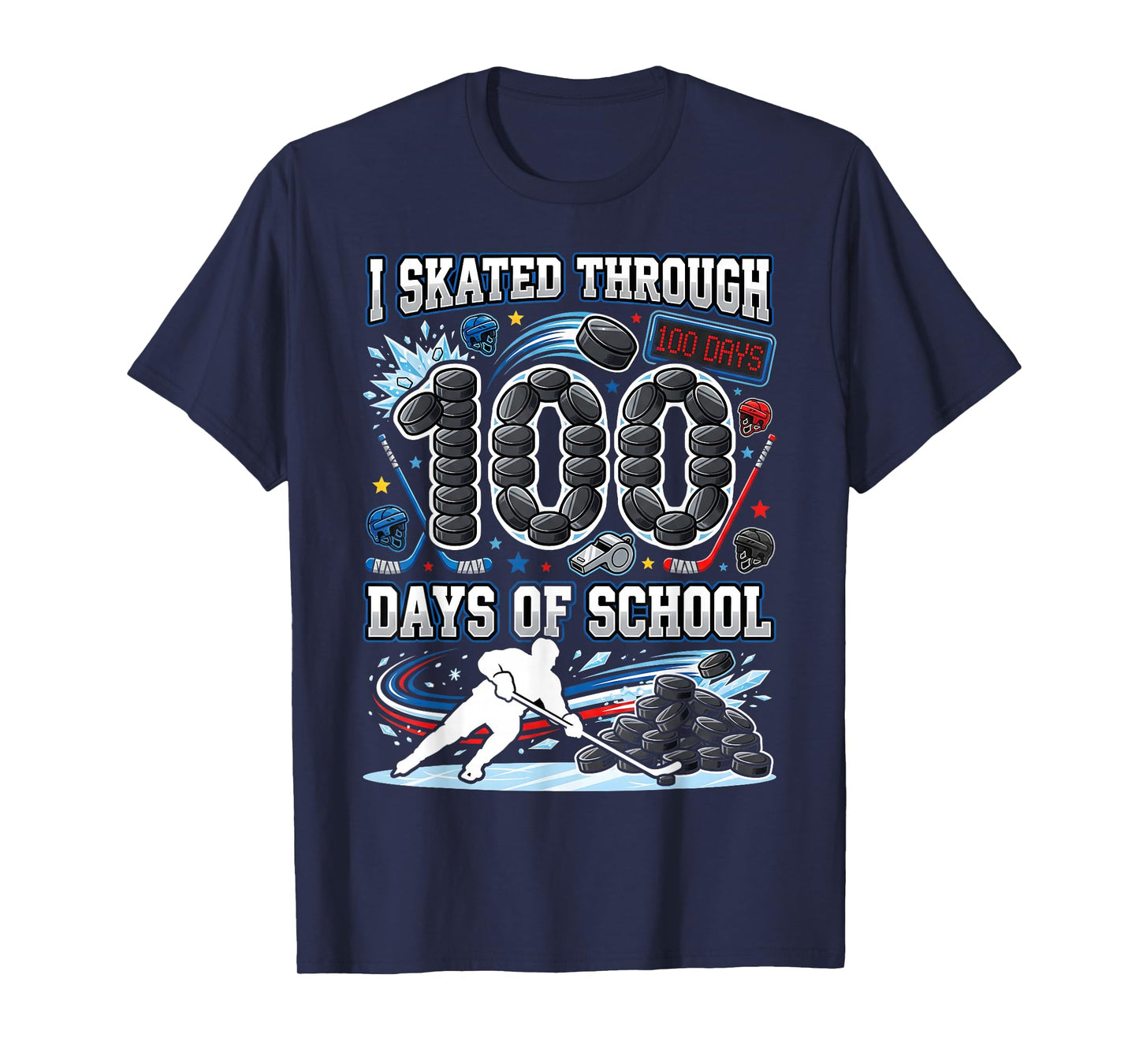 I Skated Through 100 Days of School Ice Hockey 100th Days T-Shirt