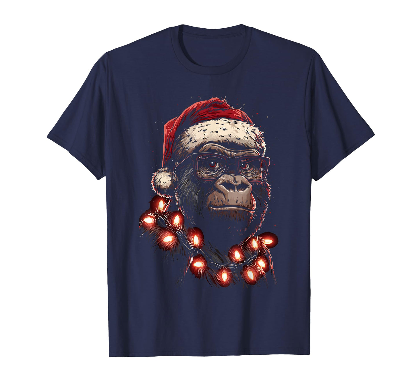 Cute Christmas Gorilla with Glasses Santa Hat Festive Animal T-Shirt