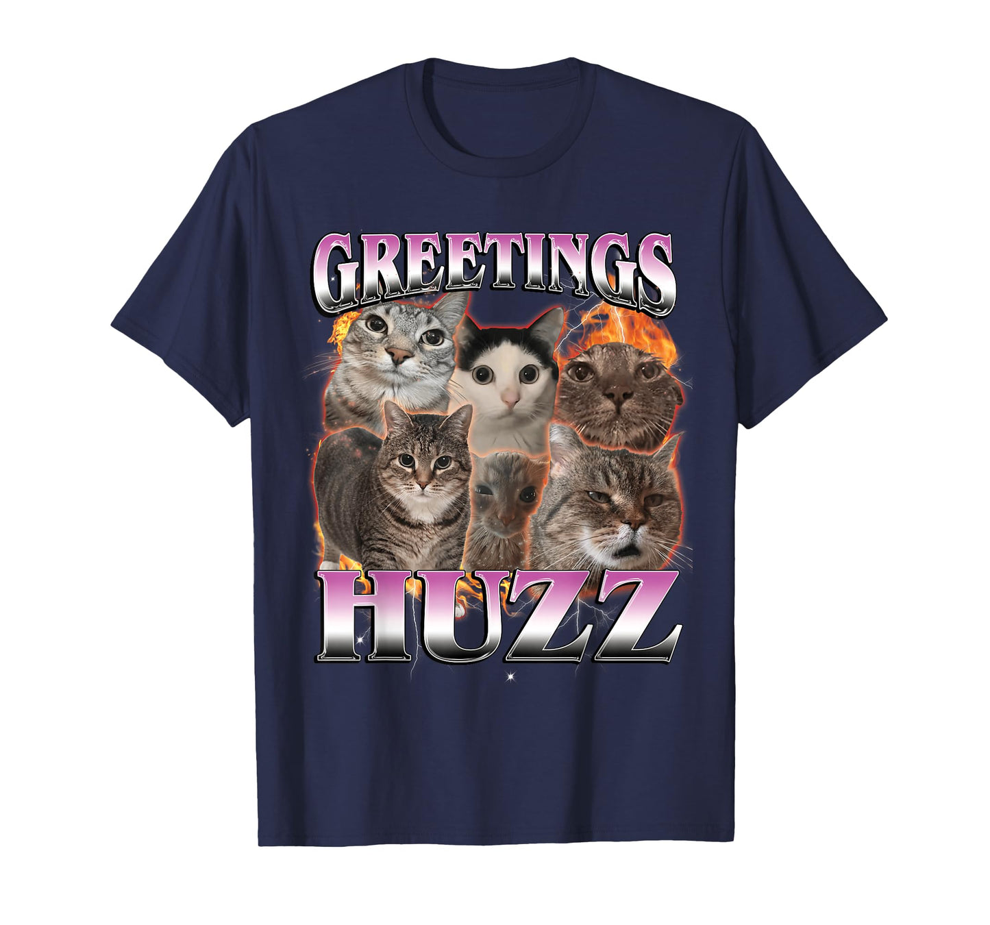 Greetings Huzz Funny Stupid Dank Cat Meme Bootleg Graphic T-Shirt