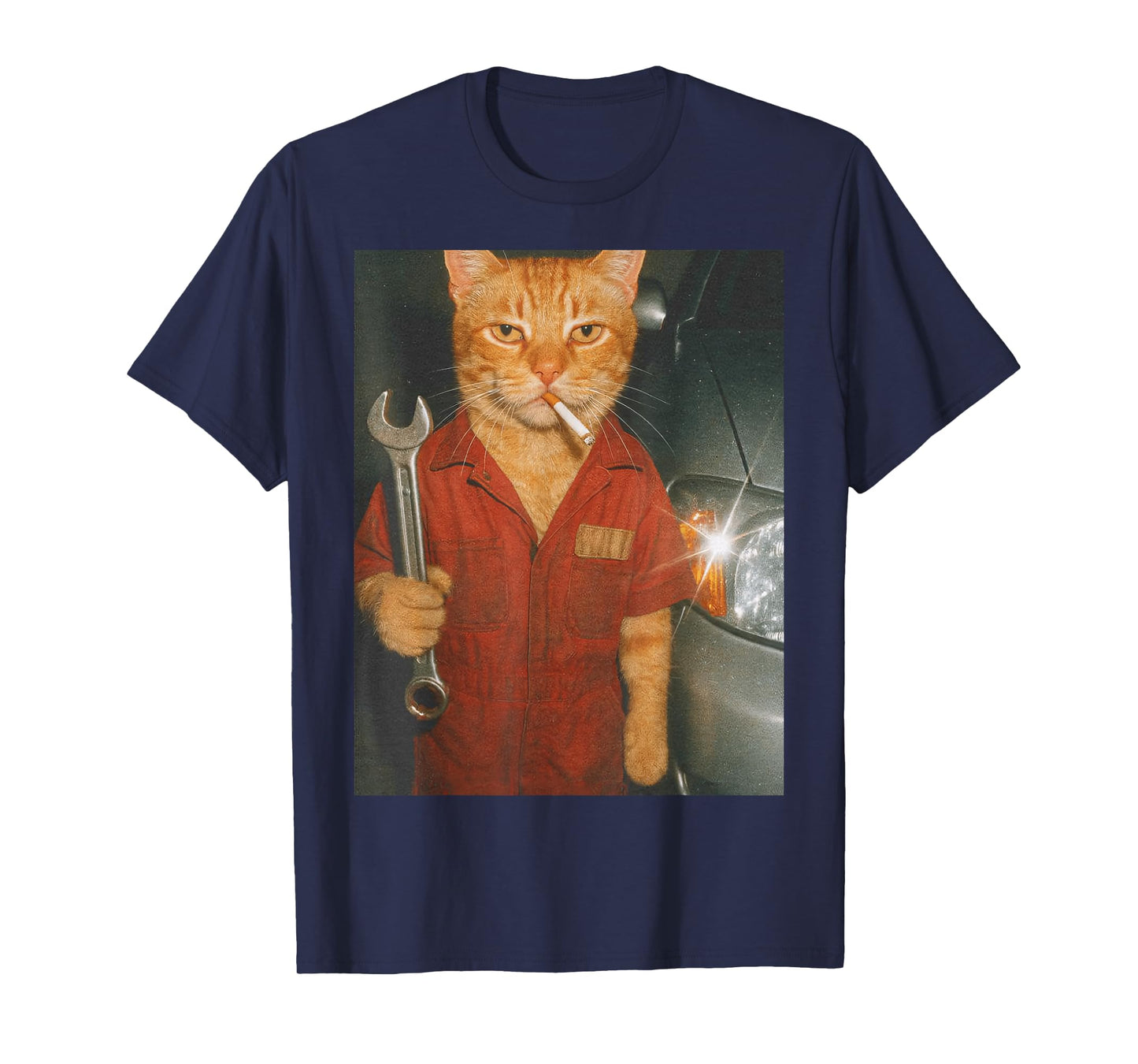 Funny Cat Mechanic Smoking Car Garage Kitty Meme Gen Z Dad T-Shirt