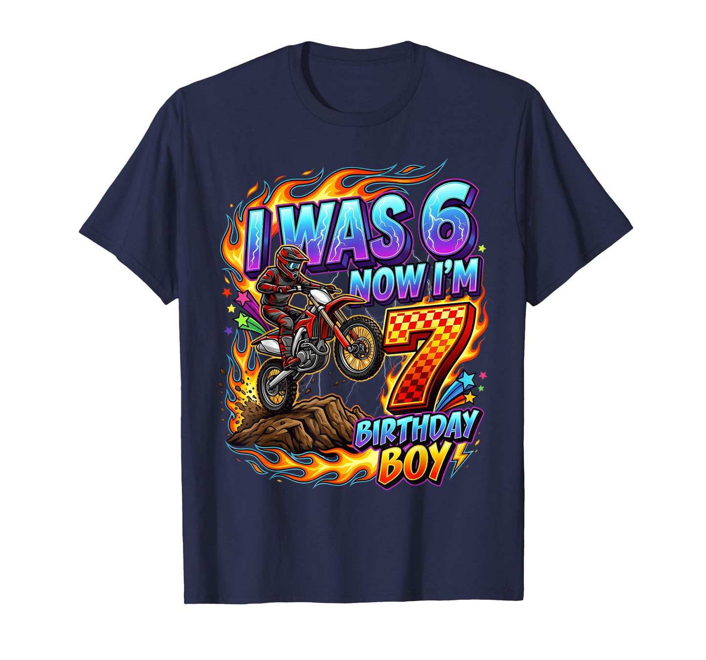 I was 6 Now I'm 7 Year Old Birthday boy Motocross 7th T-Shirt