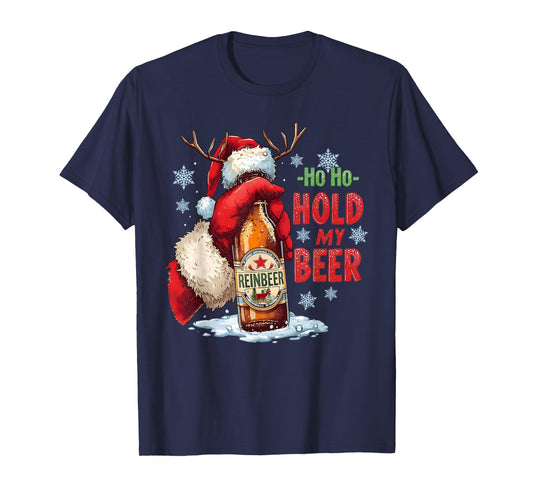 Ho Hold My Beer Funny Santa Holding Beer Christmas Drinking T-Shirt