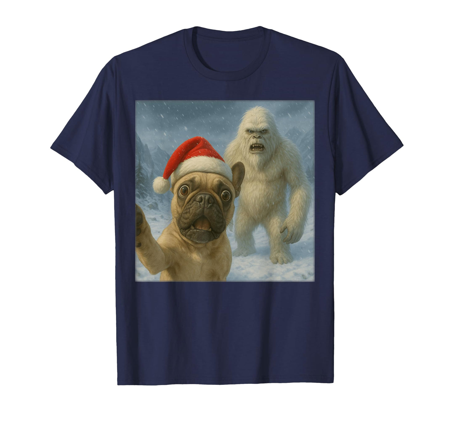 French Bulldog Yeti Selfie Funny Christmas Dog Pet Owner T-Shirt