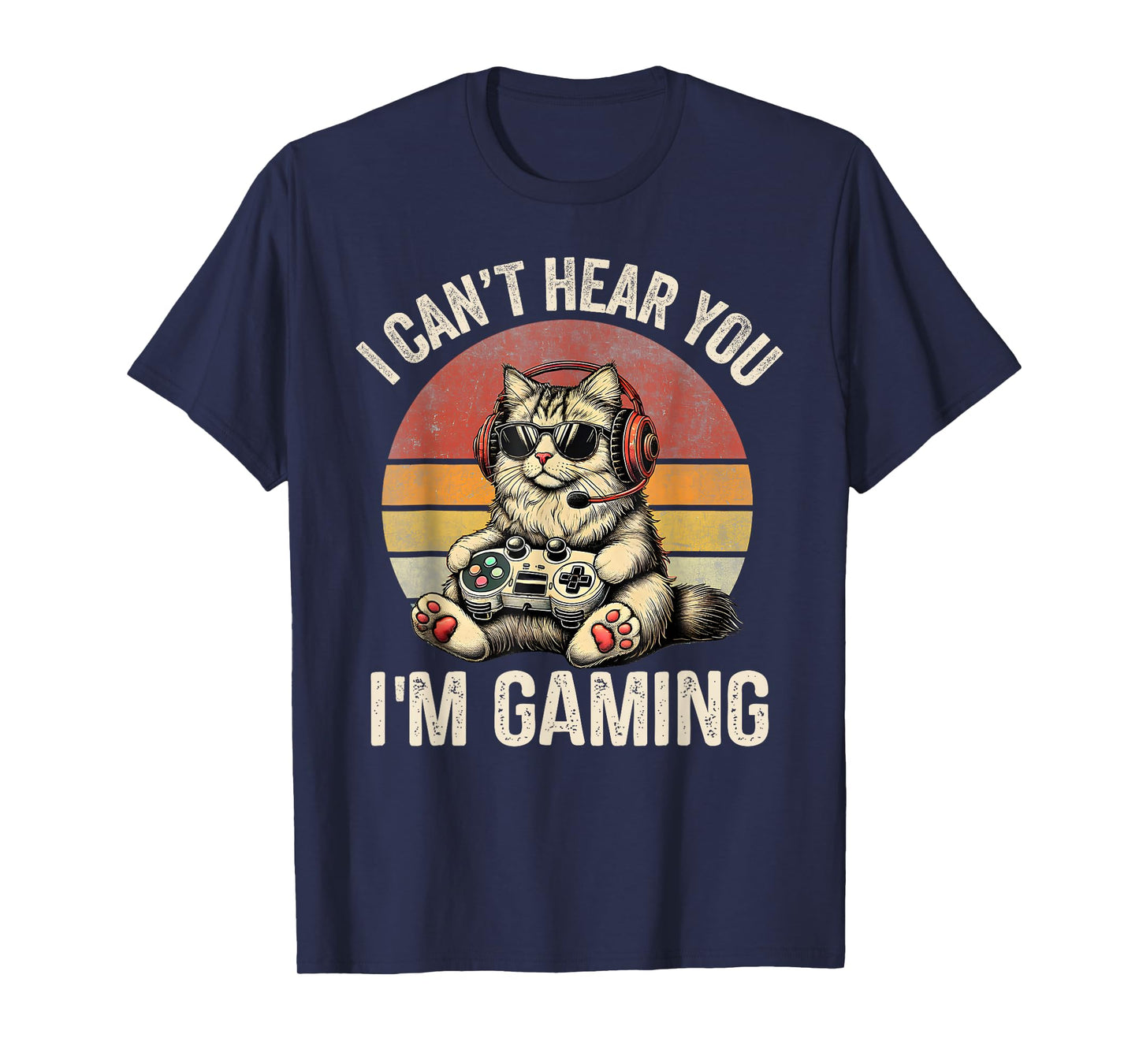 Vintage I Can't Hear You I'm Gaming Funny Cat Meme Matching T-Shirt