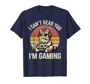 Vintage I Can't Hear You I'm Gaming Funny Cat Meme Matching T-Shirt