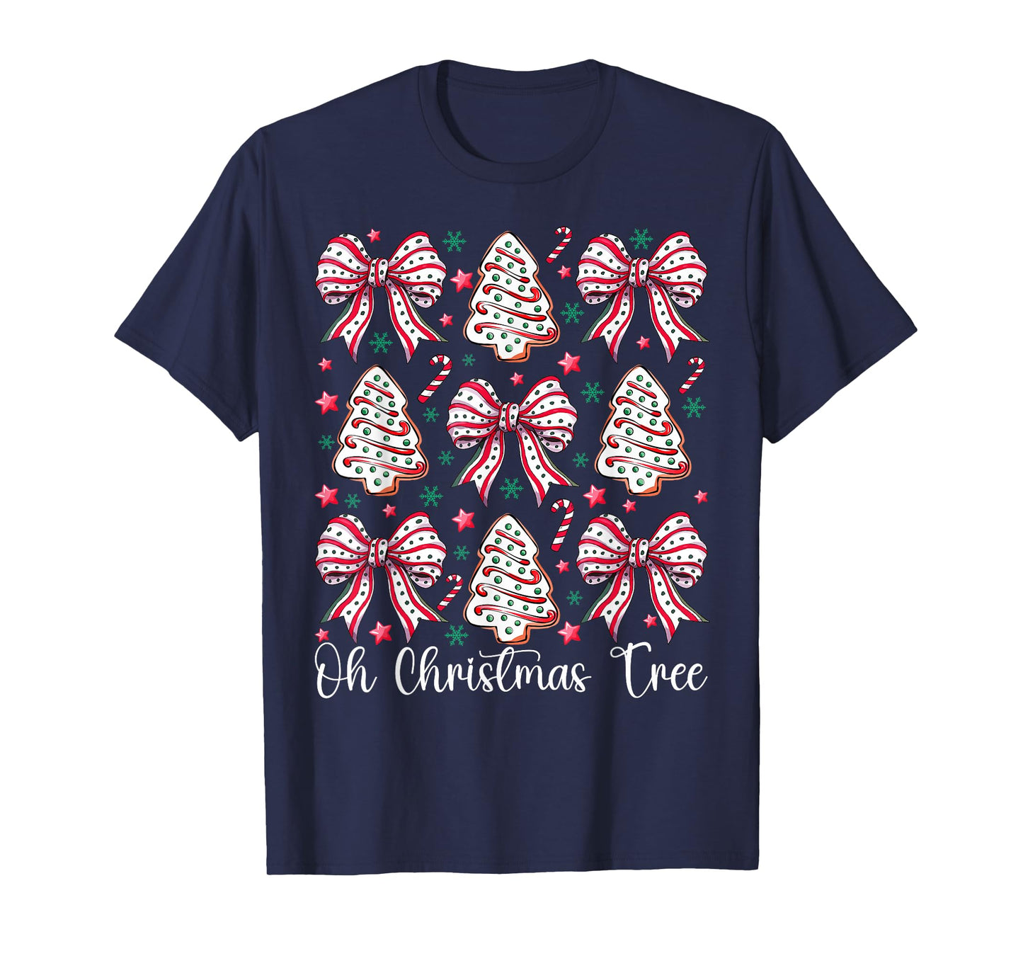 Cute Christmas Tree Cakes Lovers Xmas Bow Women Girls T-Shirt