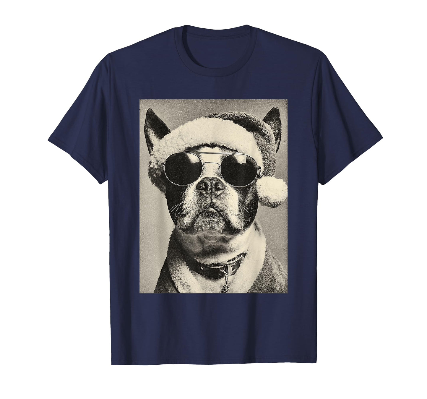 Boston Terrier with Sunglasses Retro Christmas Festive Dog T-Shirt
