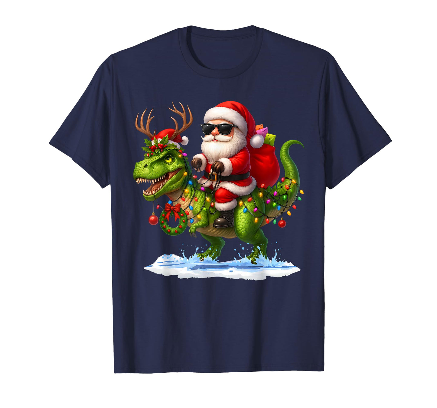 Santa Riding Dinosaur T Rex Christmas Boys Men Xmas Squad T-Shirt