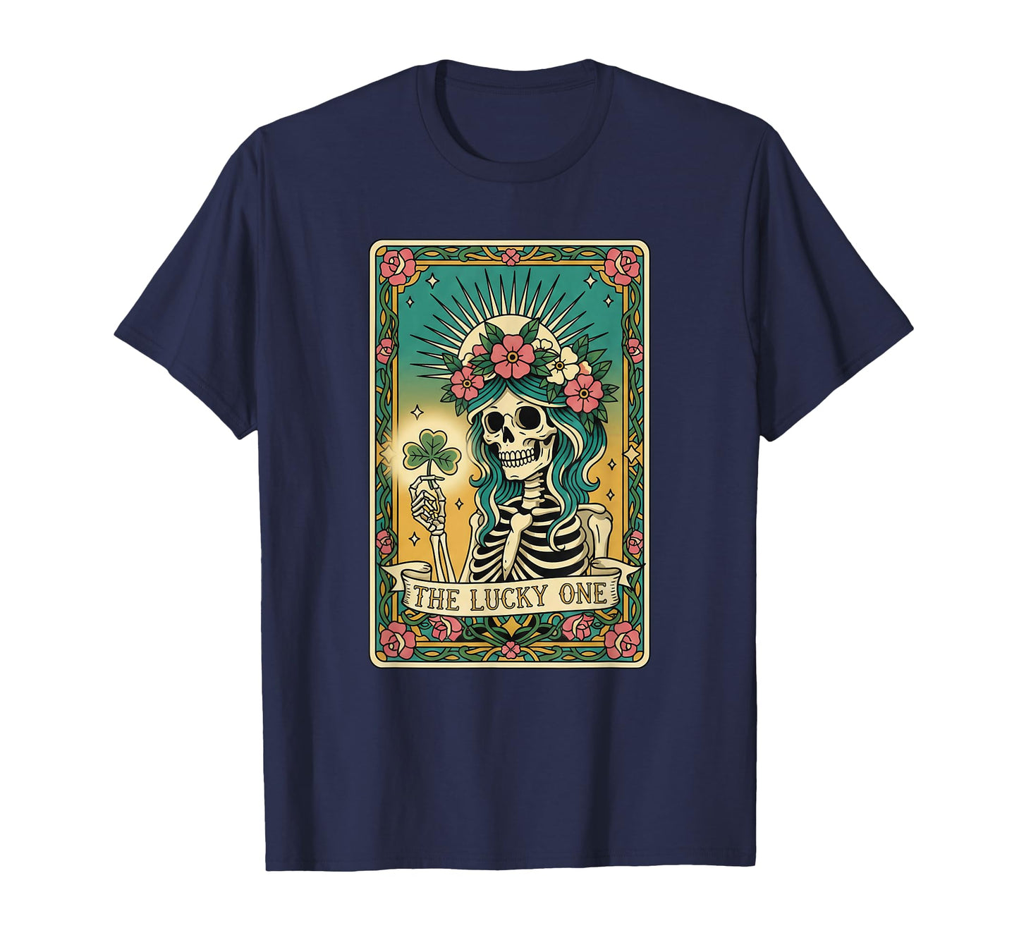 The Lucky One Tarot Card St Patricks Day Shamrock Skeleton T-Shirt