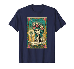 The Lucky One Tarot Card St Patricks Day Shamrock Skeleton T-Shirt