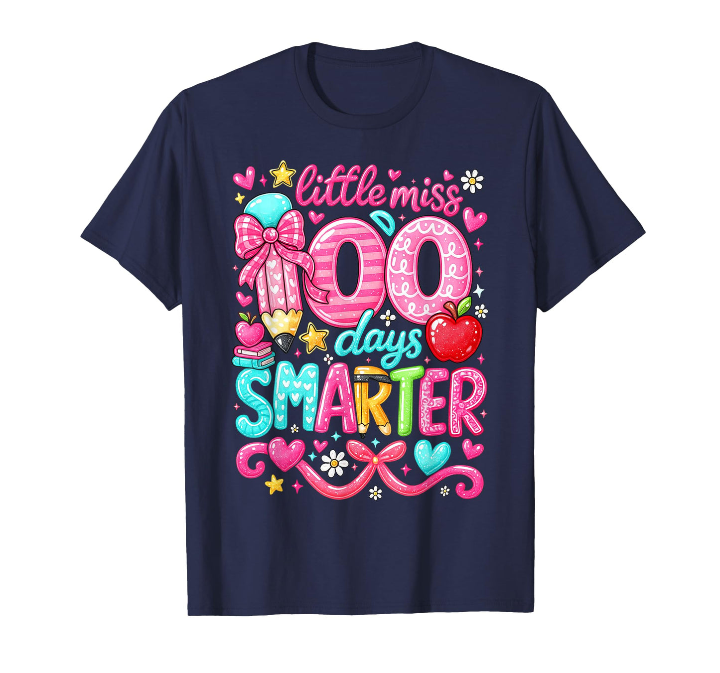 Little Miss 100 Days Smarter Girl Pencil Coquette Bow T-Shirt