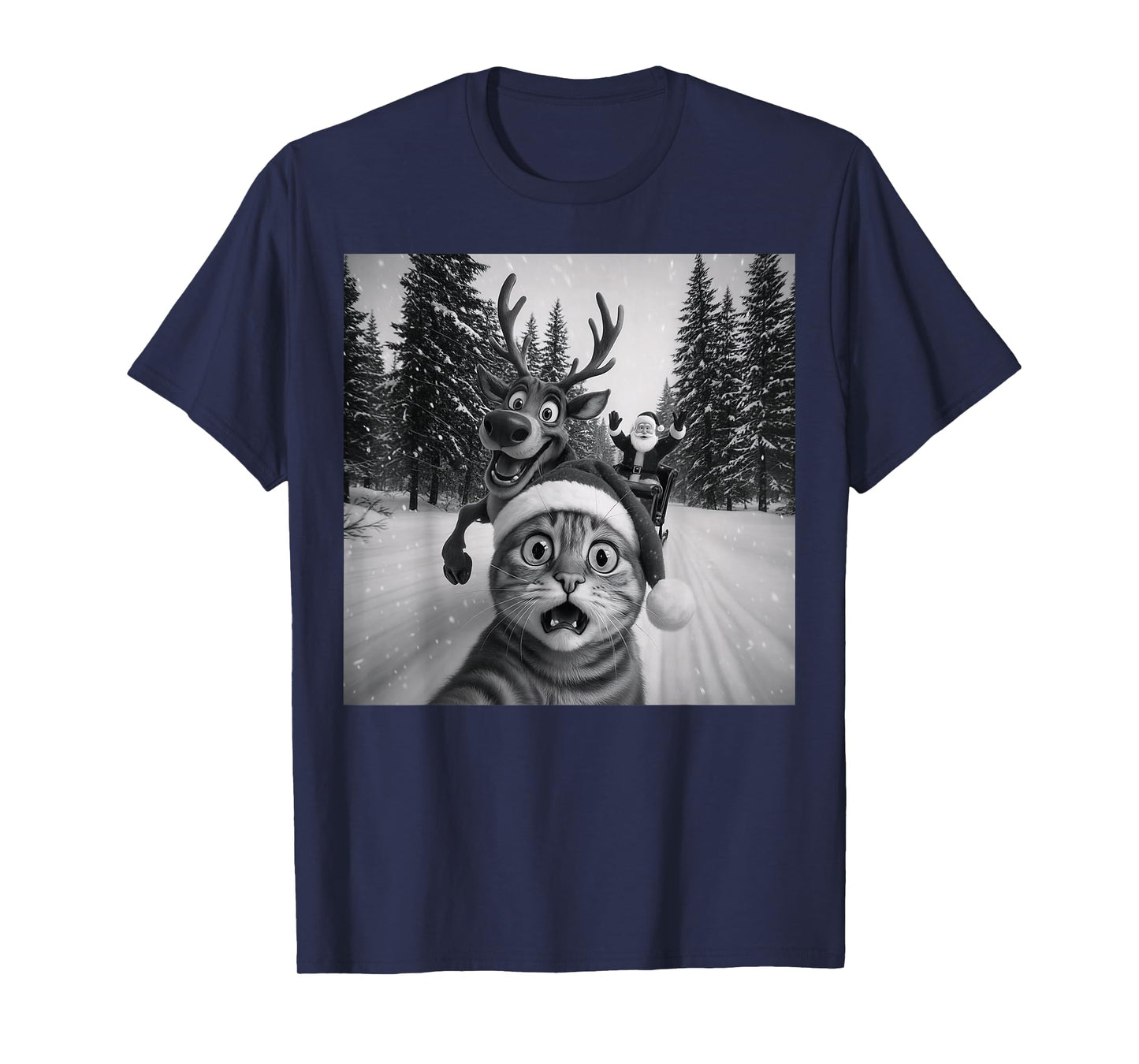 Funny Reindeer Selfie Christmas Cat Lover Funny Cat Selfie T-Shirt