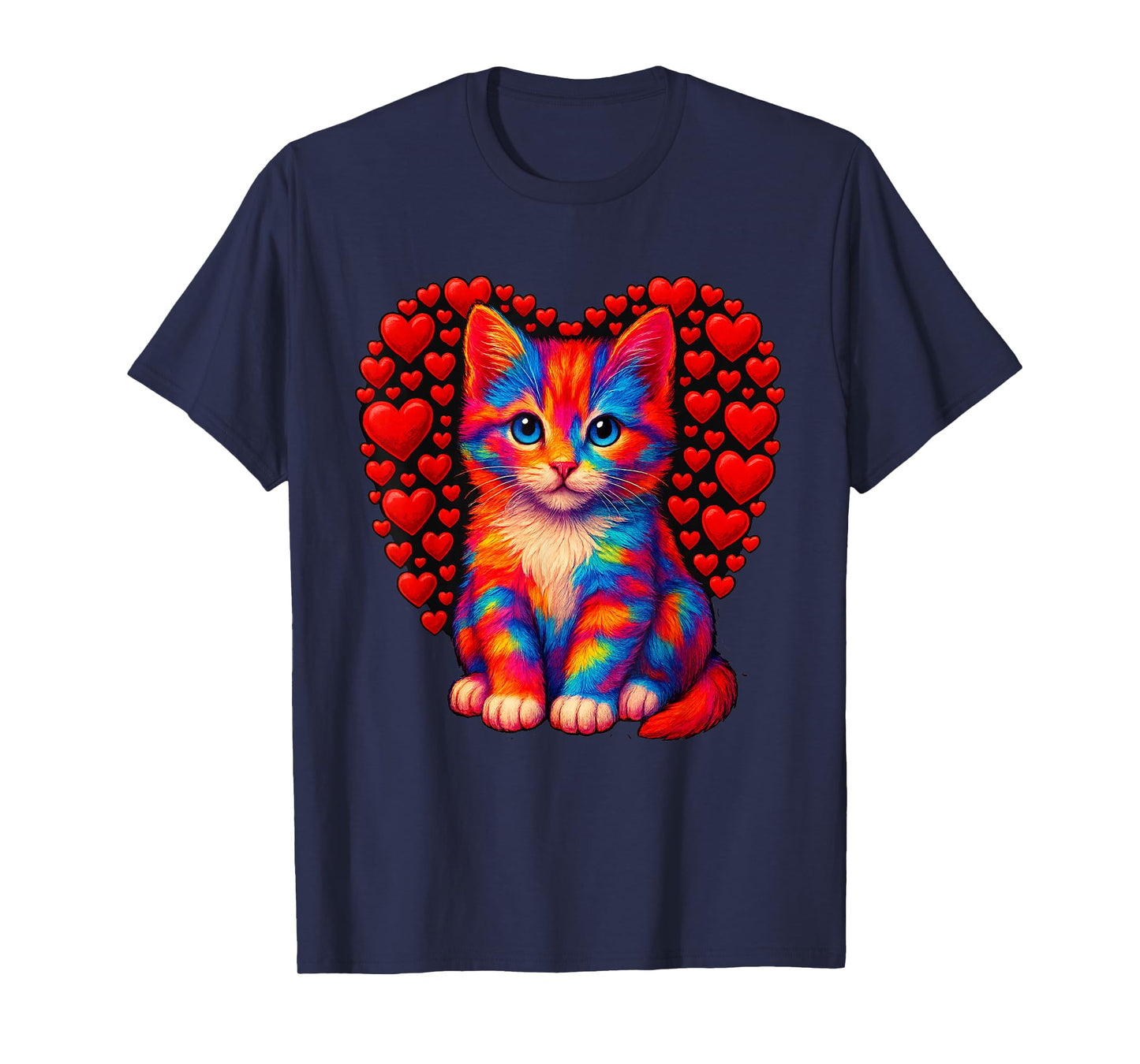 Cute Multicolor Cat Heart Valentines Day for Kitties Lovers T-Shirt