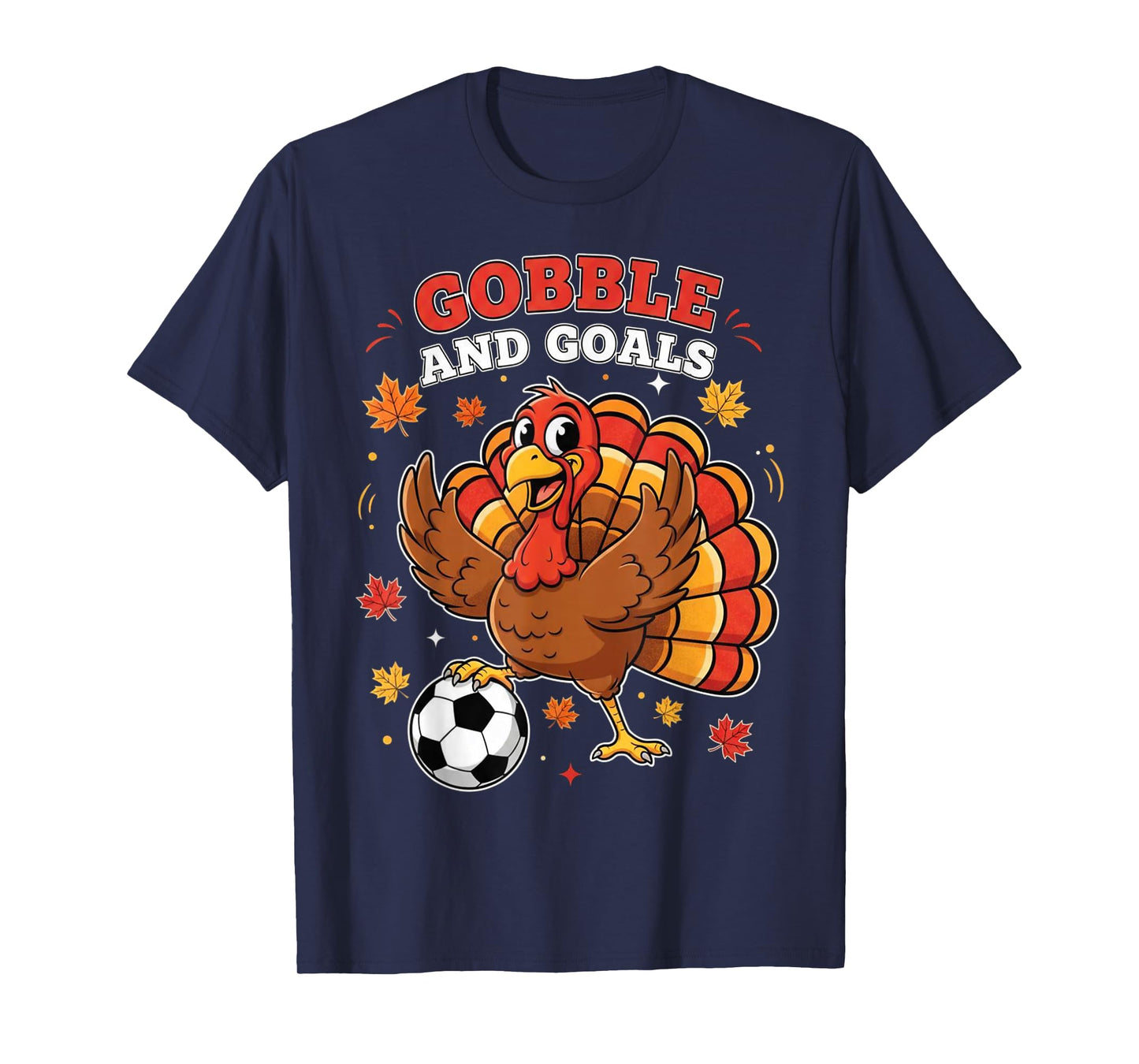 Kid Fall Boy Thanksgiving Soccer Turkey Men Gobble and Goals T-Shirt