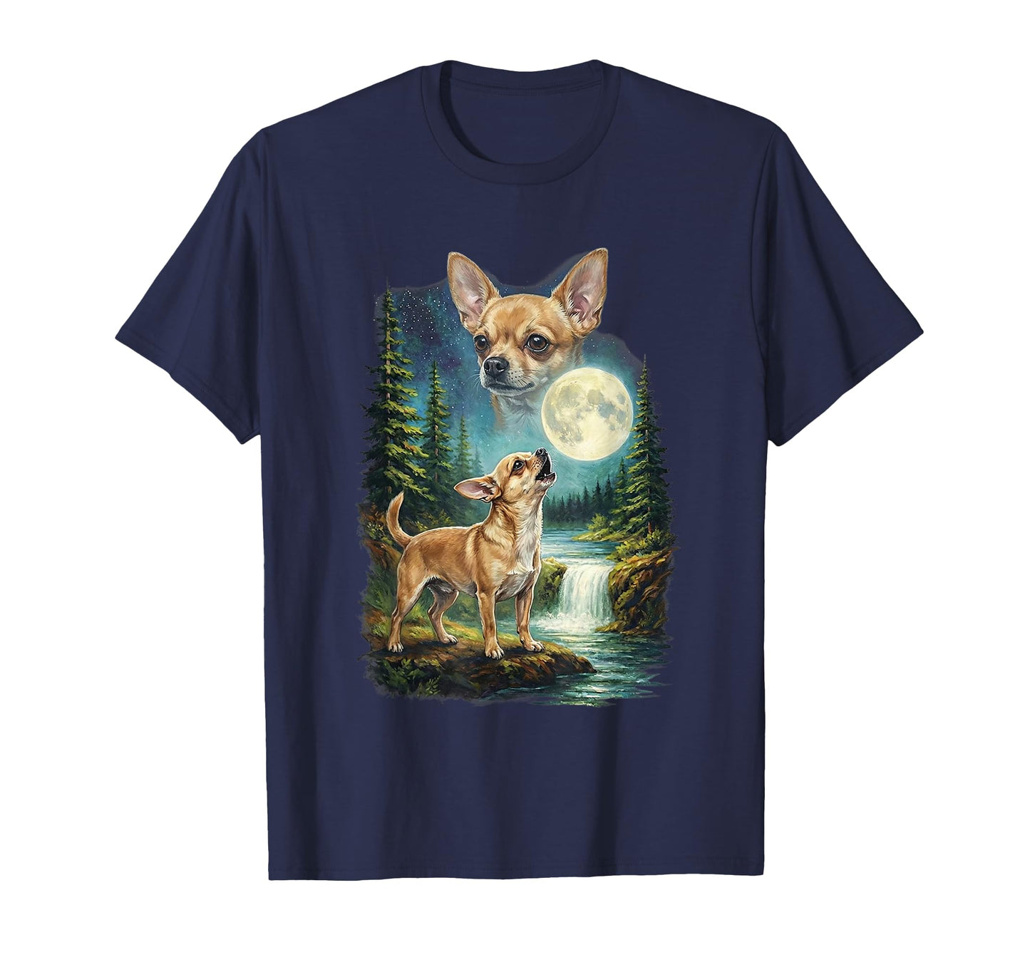 Chihuahua Dog Moonlit Night Art Chihuahua Howling at Moon T-Shirt