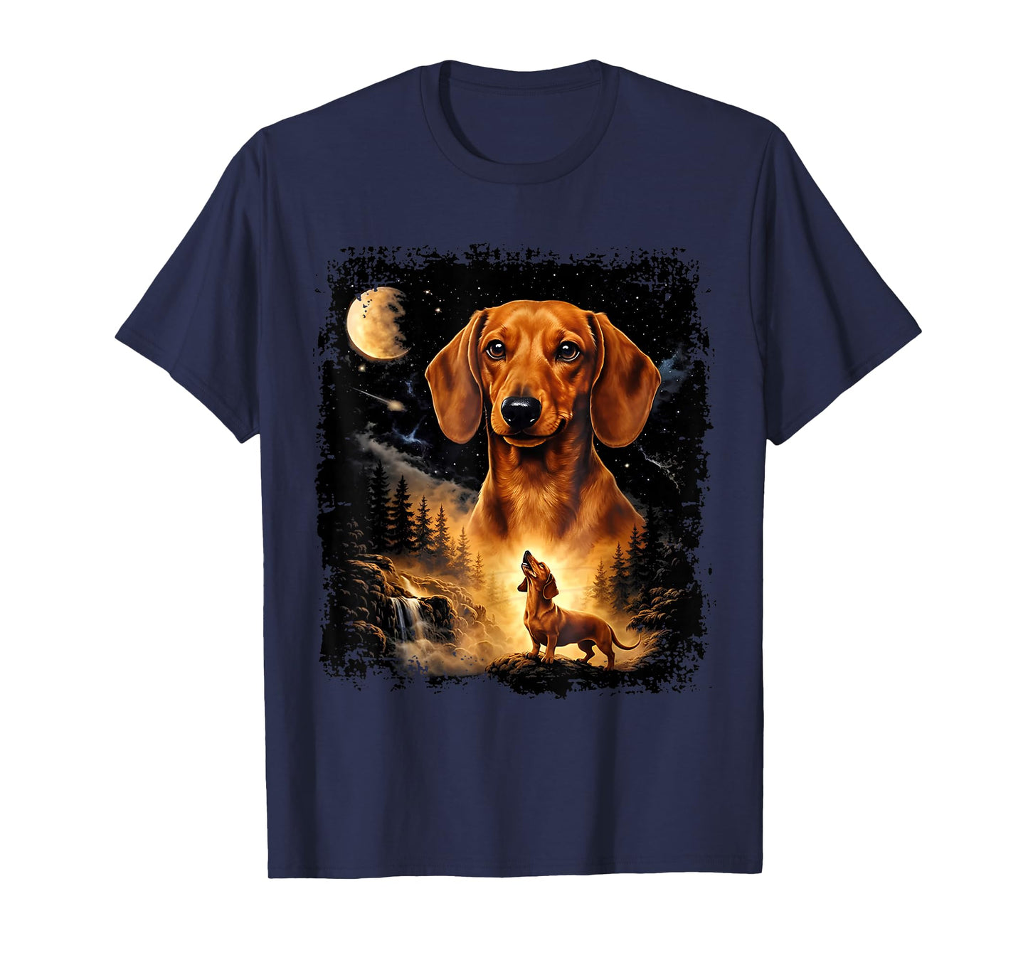 Vintage 90s Dachshund Howling at The Moon Wiener Dog Mom T-Shirt