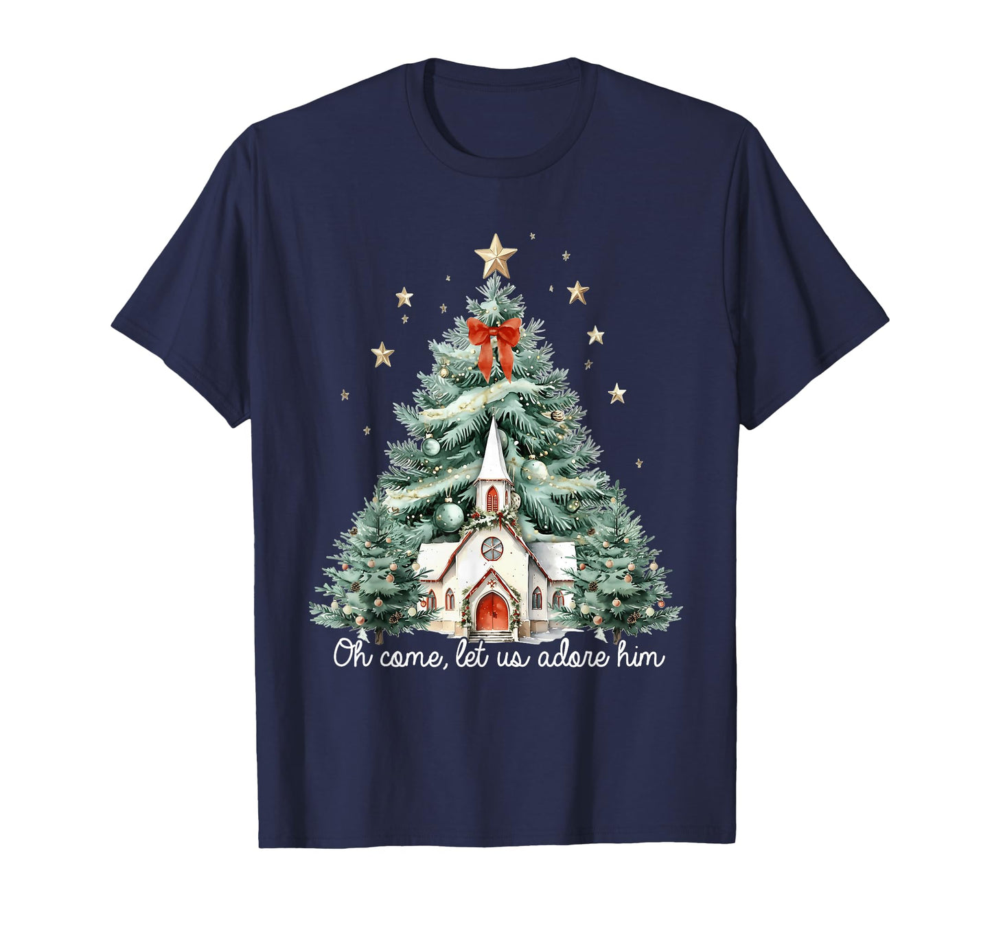 Oh Come Let Us Adore Him Christian Jesus Christmas Pajamas T-Shirt