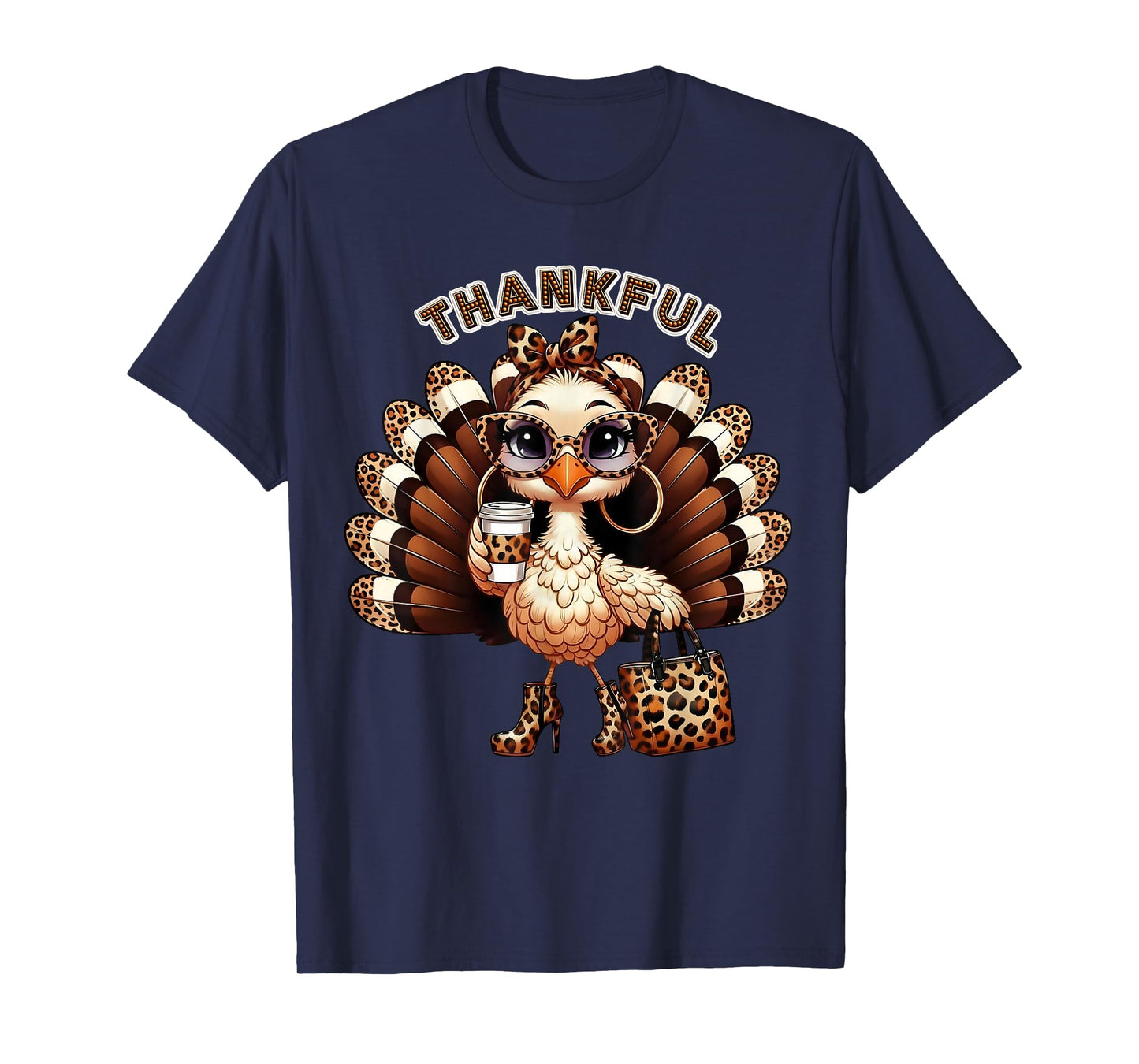 Leopard Thankful Chic Turkey Bougie Glam Thanksgiving T-Shirt