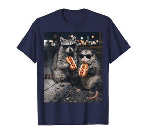 Funny Raccoon and Opossum Eating Hotdogs. Raccoon Lover T-Shirt