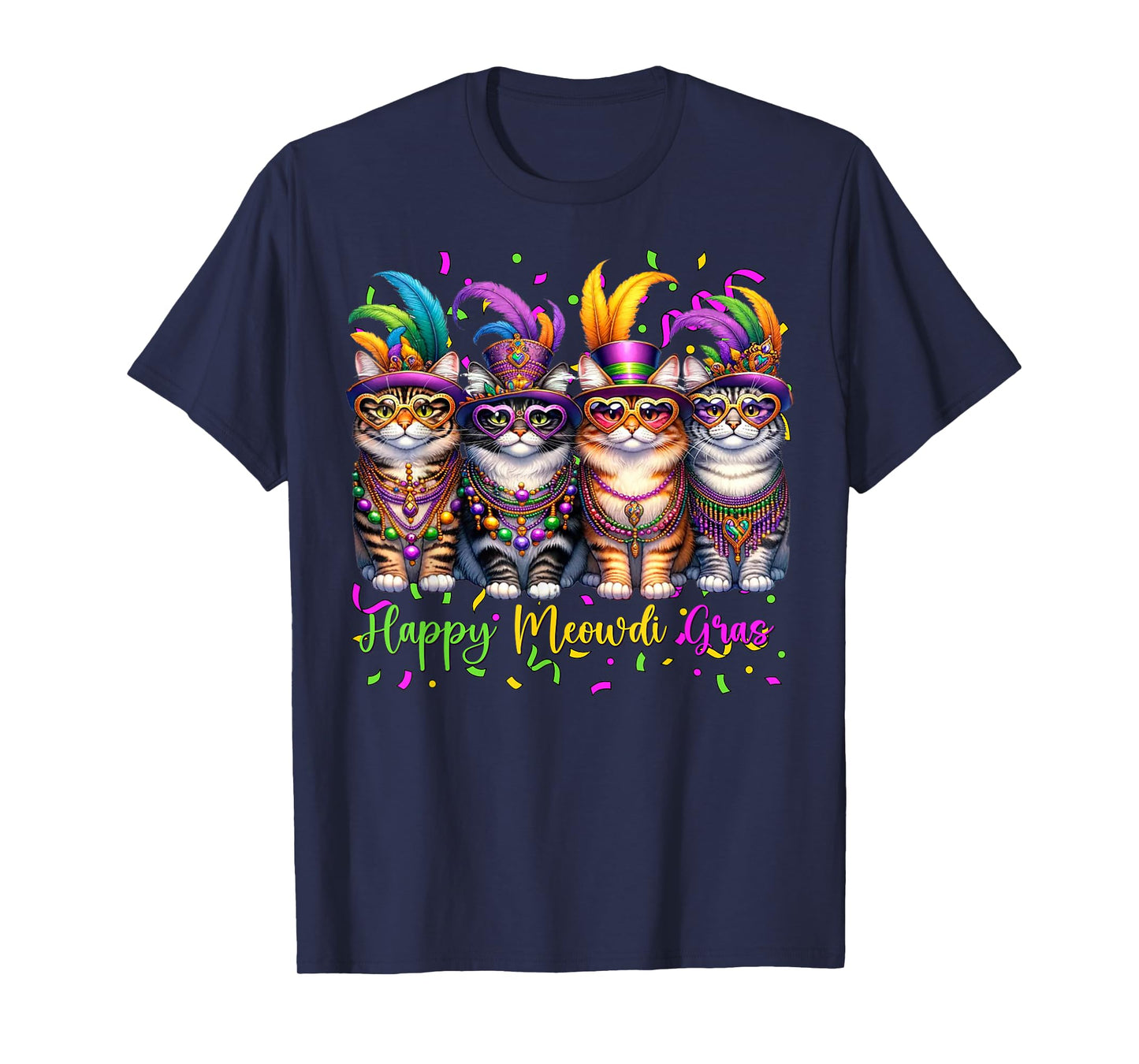 Mardi Gras Carnival Cat Mask Happy Meowdi Gras Cat Lover T-Shirt