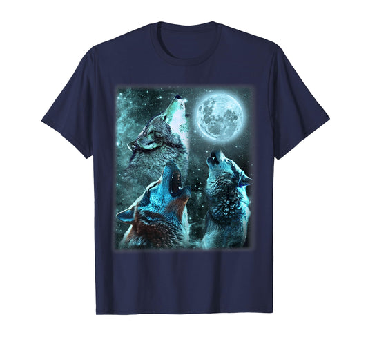 Wolf Howling at Full Moon Starry Sky Wolves Graphic Wildlife T-Shirt